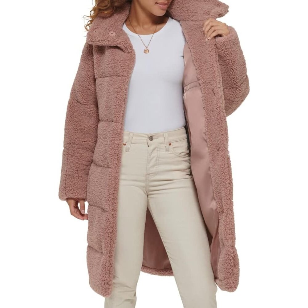 Women's Mauve Imported Polyester Patchwork Quilted Teddy Warmth Coat - Picture 5 of 8